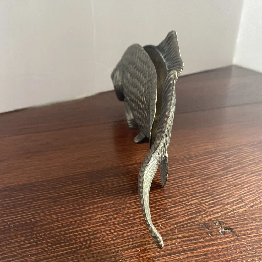 Vintage Silver Pewter? Fish Letter Card Holder Desk Accessory 9